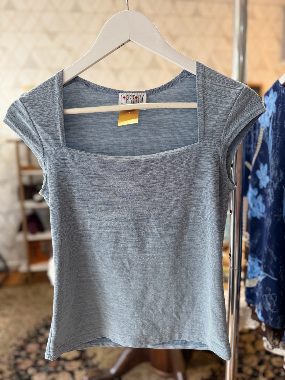 Lipstick Boutique Light Blue Square Neck Cap Sleeve Tee